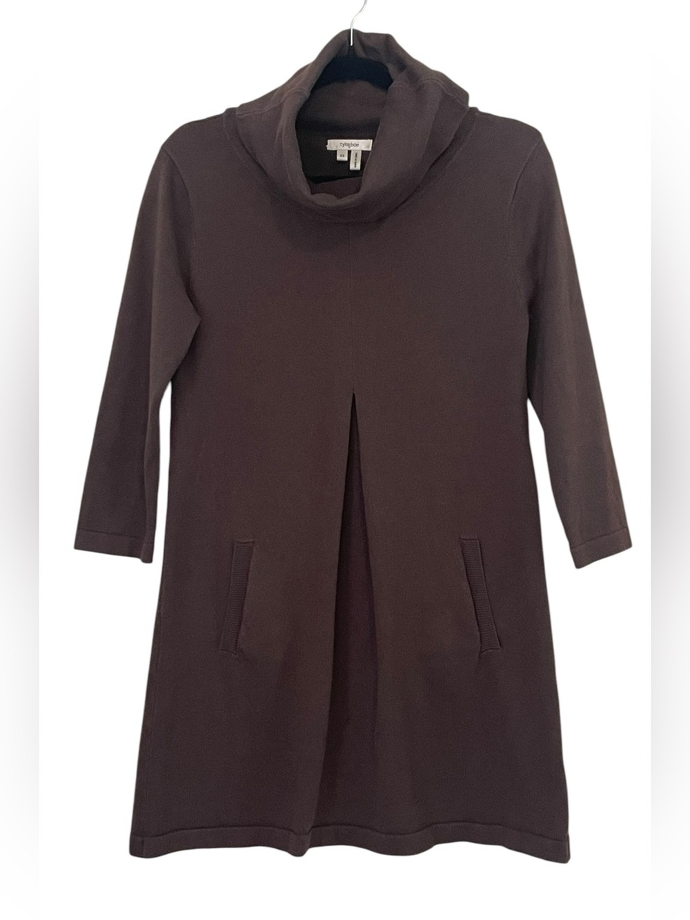 Tyler Boe Kim Cotton Cashmere Sweater Dress Cowl Funnel Roll Neck Brown Knit